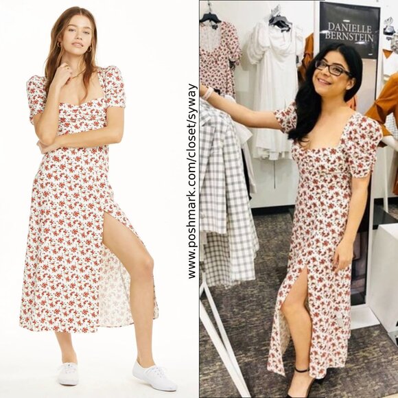 Danielle Bernstein Floral Slitted Short Sleeve Queen Anne Neckline Dress - Picture 15 of 15